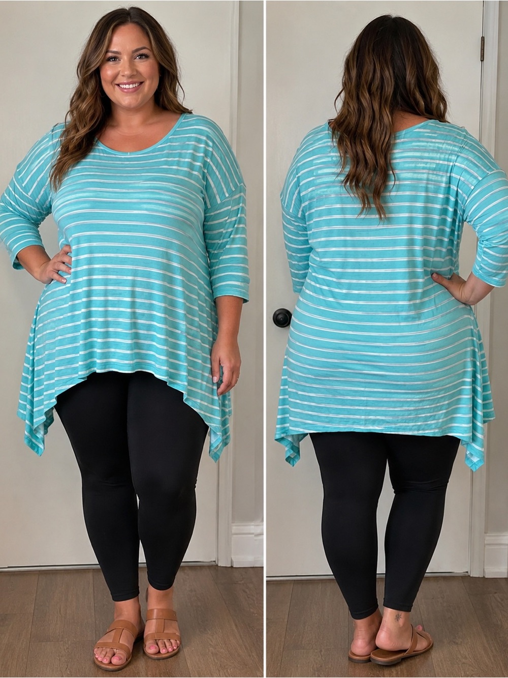 No Comment Plus Size 3X Aqua & White Striped Asymmetrical Tunic Dress NWT